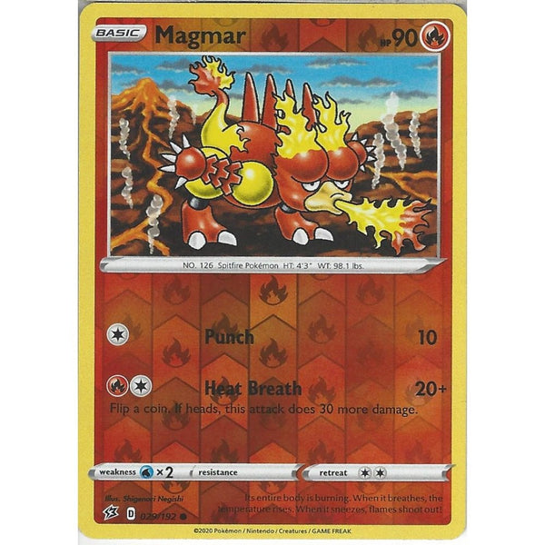 Pokemon Trading Card Game 029/192 Magmar | Common Reverse Holo Card | Sword &amp; Shield Rebel Clash