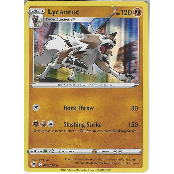 Pokemon Trading Card Game 030/073 Lycanroc | Rare Holo Card | SWSH3.5 Champion's Path