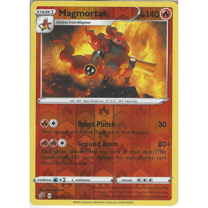 030/192 Magmortar | Rare Reverse Holo Card | Sword & Shield Rebel Clas - Recaptured LTD 030/192 Magmortar | Rare Reverse Holo Card | Sword & Shield Rebel Clas - Recaptured LTD