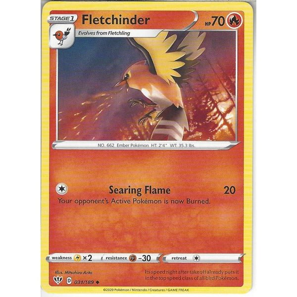 Pokemon Trading Card Game 031/189 Fletchinder | Uncommon Card | SWSH-03 Darkness Ablaze