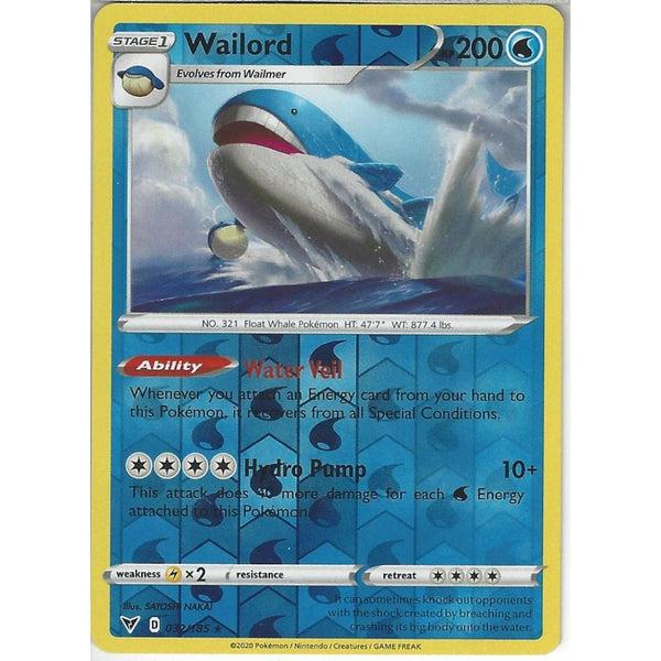 Pokemon Trading Card Game 032/185 Wailord | Rare Reverse Holo Card | SWSH-04 Vivid Voltage