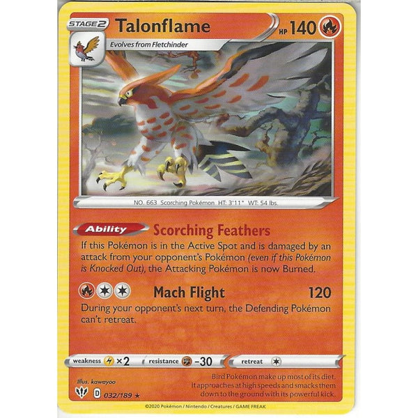 Pokemon Trading Card Game 032/189 Talonflame | Rare Card | SWSH-03 Darkness Ablaze