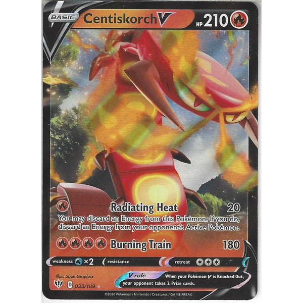 Pokemon Trading Card Game 033/189 Centiskorch V | Rare Holo V Card | SWSH-03 Darkness Ablaze