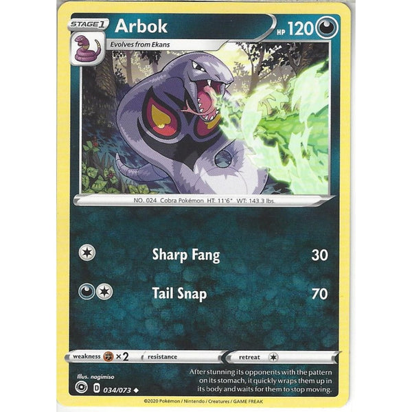 Pokemon Trading Card Game 034/073 Arbok | Uncommon Card | SWSH3.5 Champion's Path