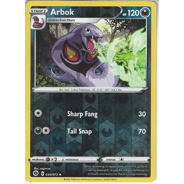 Pokemon Trading Card Game 034/073 Arbok | Uncommon Reverse Holo Card | SWSH3.5 Champion's Path