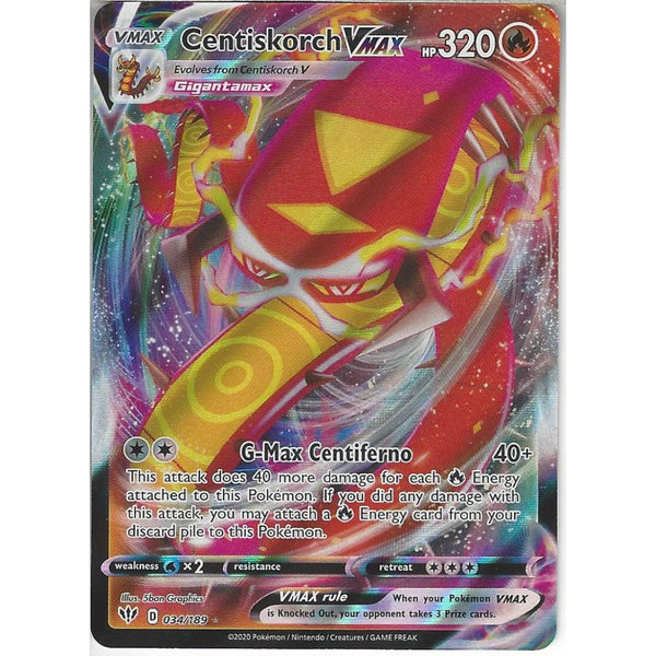 Pokemon Trading Card Game 034/189 Centiskorch VMAX | Rare Ultra Card | SWSH-03 Darkness Ablaze
