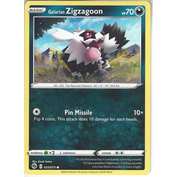 Pokemon Trading Card Game 035/073 Galarian Zigzagoon | Common Card | SWSH3.5 Champion's Path