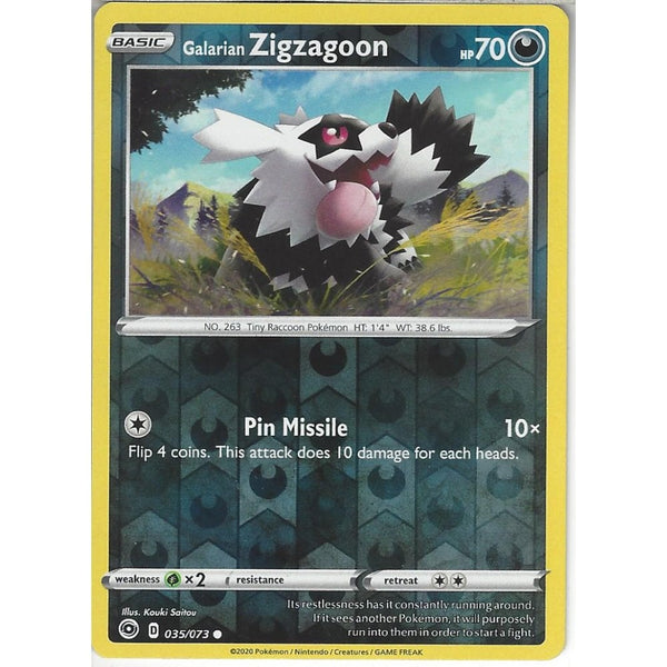 Pokemon Trading Card Game 035/073 Galarian Zigzagoon | Common Reverse Holo Card | SWSH3.5 Champion's Path