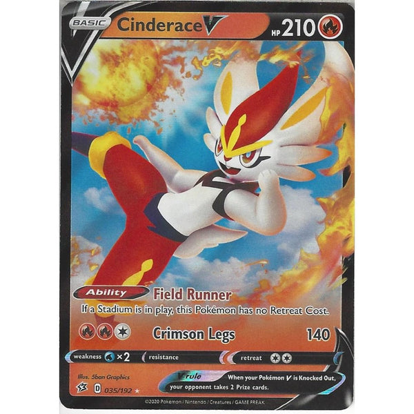 Pokemon Trading Card Game 035/192 Cinderace V | Rare Holo V Card | Sword &amp; Shield Rebel Clash