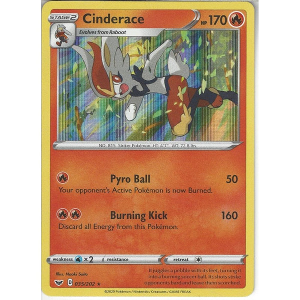 Pokemon Trading Card Game 035/202 Cinderace | Rare Holo Card | Sword &amp; Shield (Base Set)