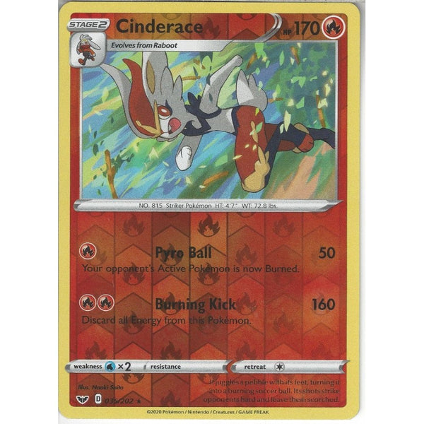 Pokemon Trading Card Game 035/202 Cinderace | Rare Reverse Holo Card | Sword &amp; Shield (Base Set)
