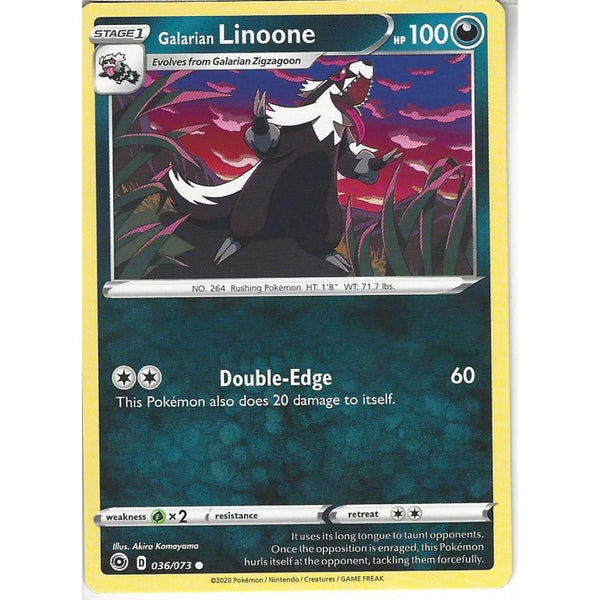 Pokemon Trading Card Game 036/073 Galarian Linoone | Common Card | SWSH3.5 Champion's Path