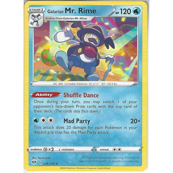 Pokemon Trading Card Game 036/189 Galarian Mr. Rime | Rare Card | SWSH-03 Darkness Ablaze