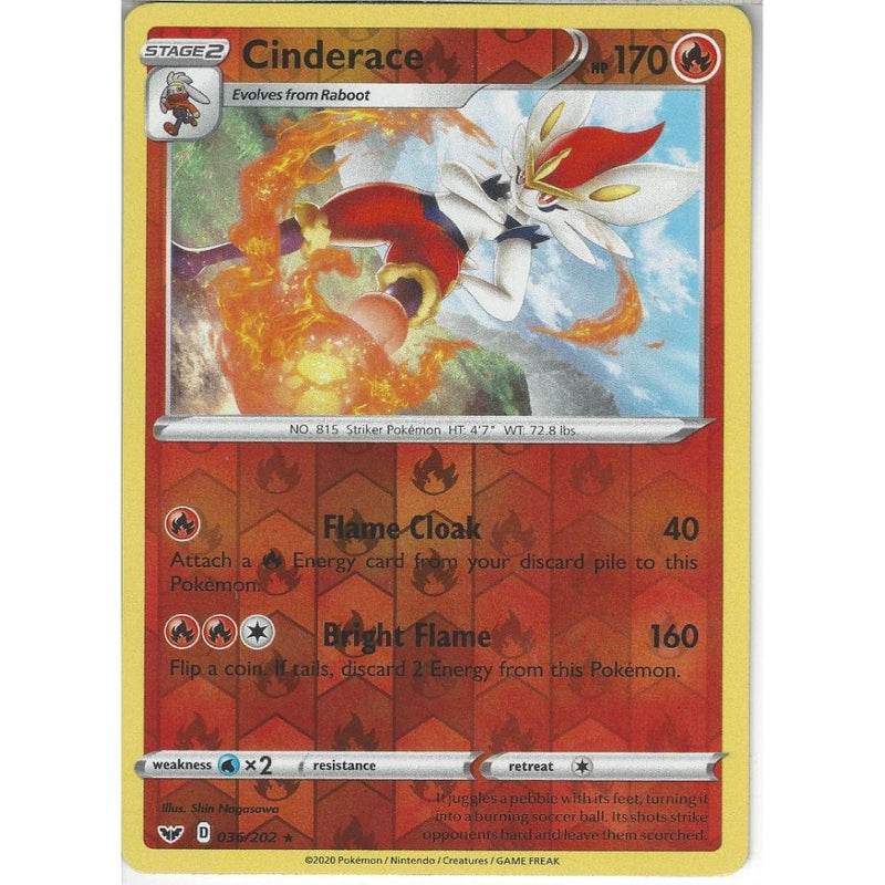 036/202 Cinderace | Rare Reverse Holo Card | Sword & Shield (Base Set) - Recaptured LTD 036/202 Cinderace | Rare Reverse Holo Card | Sword & Shield (Base Set) - Recaptured LTD