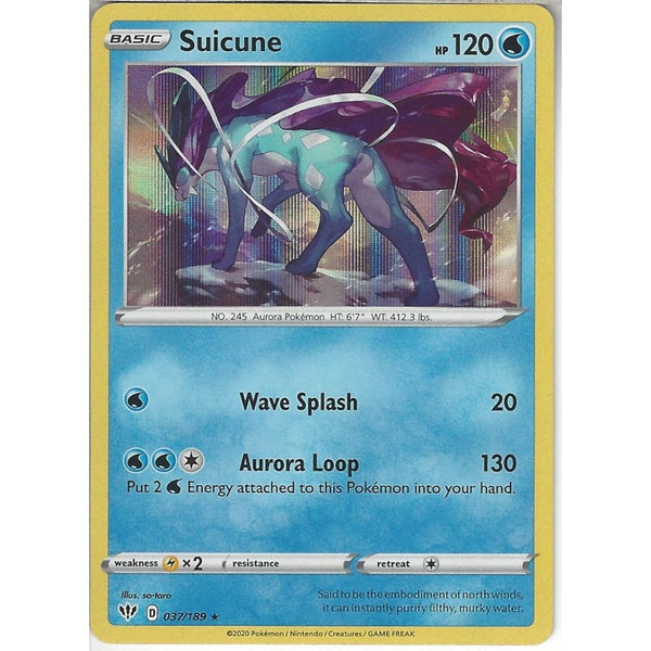 Pokemon Trading Card Game 037/189 Suicune | Rare Holo Card | SWSH-03 Darkness Ablaze