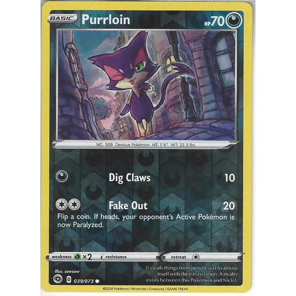 Pokemon Trading Card Game 039/073 Purrloin | Common Reverse Holo Card | SWSH3.5 Champion's Path