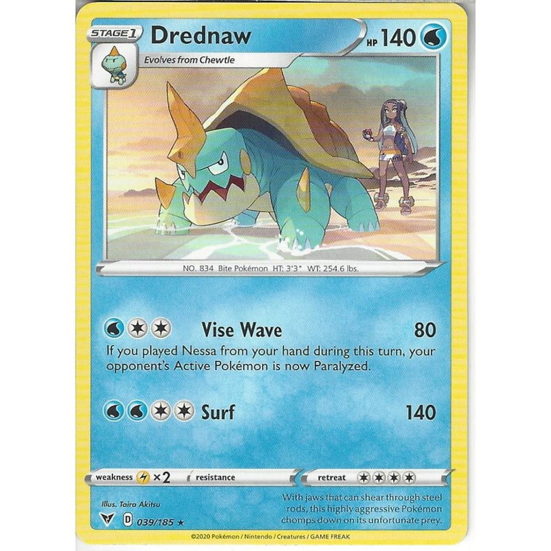 Pokemon Trading Card Game 039/185 Drednaw | Rare Card | SWSH-04 Vivid Voltage