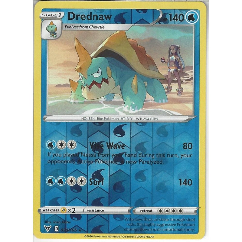 039/185 Drednaw | Rare Reverse Holo Card | SWSH-04 Vivid Voltage