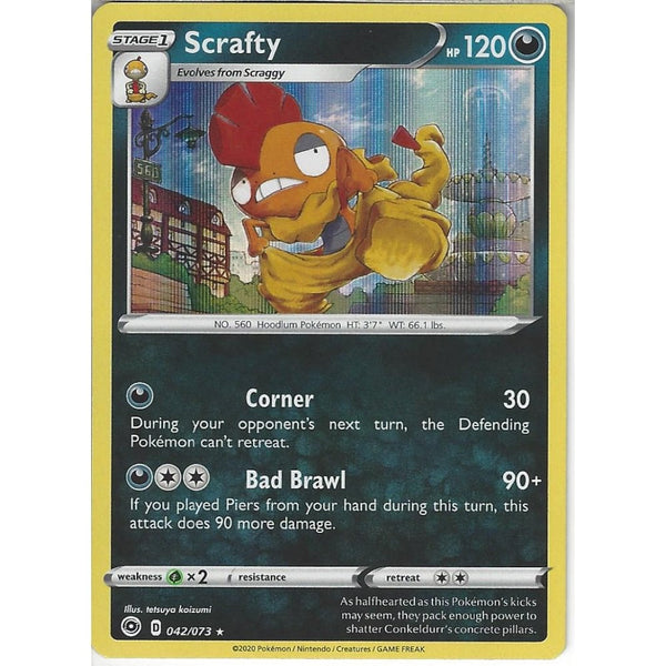 Pokemon Trading Card Game 042/073 Scrafty | Rare Holo Card | SWSH3.5 Champion's Path