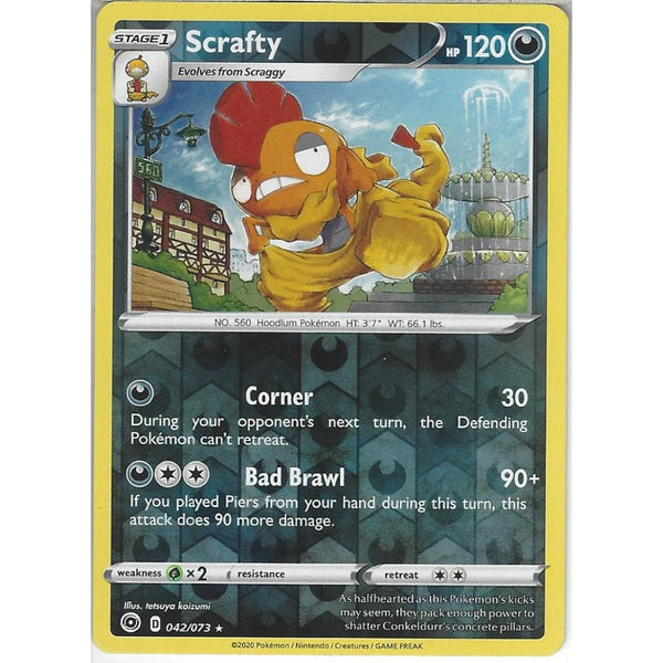Pokemon Trading Card Game 042/073 Scrafty | Rare Reverse Holo Card | SWSH3.5 Champion's Path