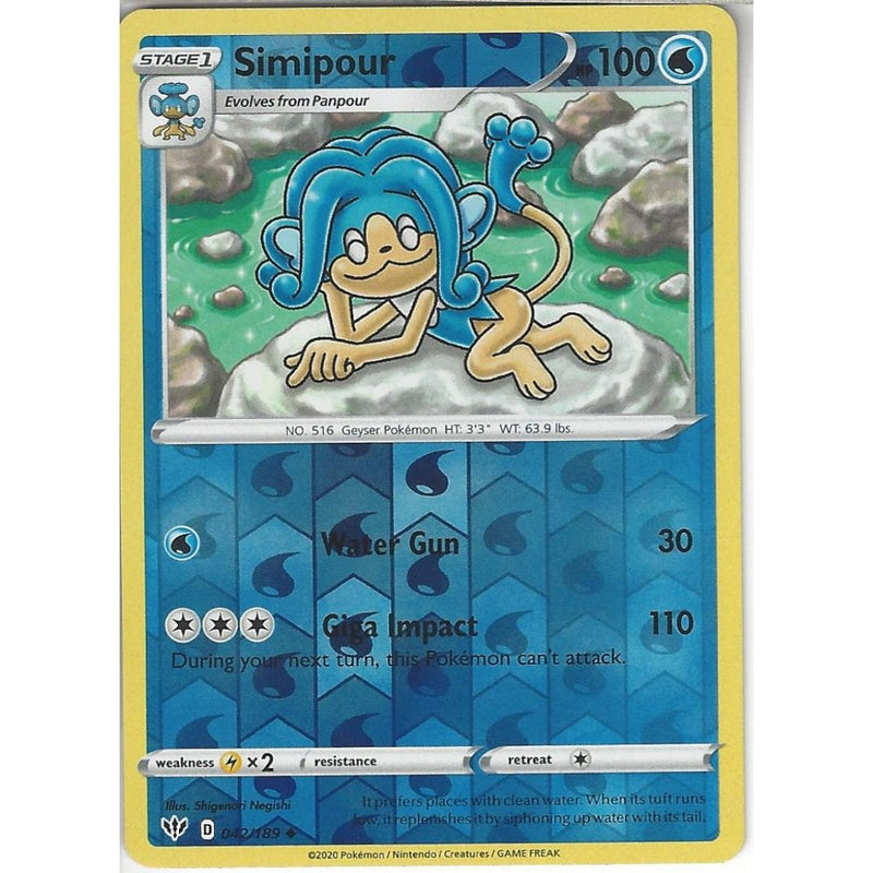 simipour pokemon card 042/189 Simipour | Uncommon Reverse Holo Card | SWSH-03 Darkness Ablaz
