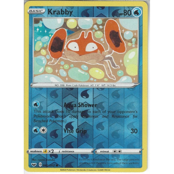 Pokemon Trading Card Game 042/202 Krabby | Common Reverse Holo Card | Sword &amp; Shield (Base Set)
