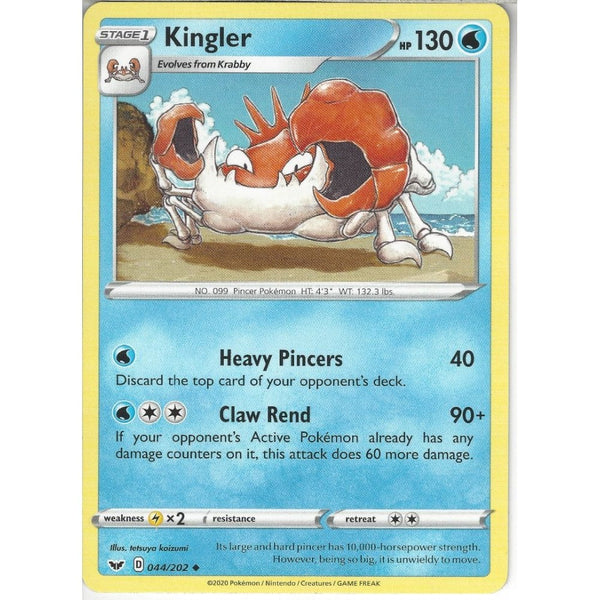 Pokemon Trading Card Game 044/202 Kingler | Uncommon Card | Sword &amp; Shield (Base Set)