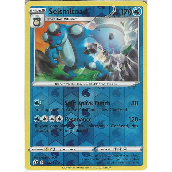 Pokemon Trading Card Game 046/192 Seismitoad | Rare Reverse Holo Card | Sword &amp; Shield Rebel Clash
