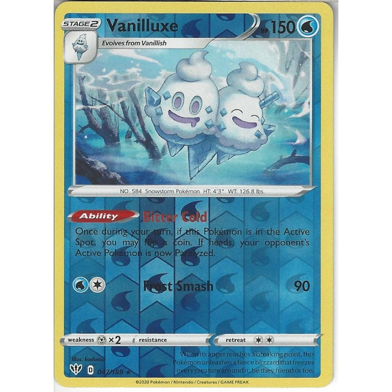 047/189 Vanilluxe | Rare Reverse Holo Card | SWSH-03 Darkness Ablaze - Recaptured LTD 047/189 Vanilluxe | Rare Reverse Holo Card | SWSH-03 Darkness Ablaze - Recaptured LTD