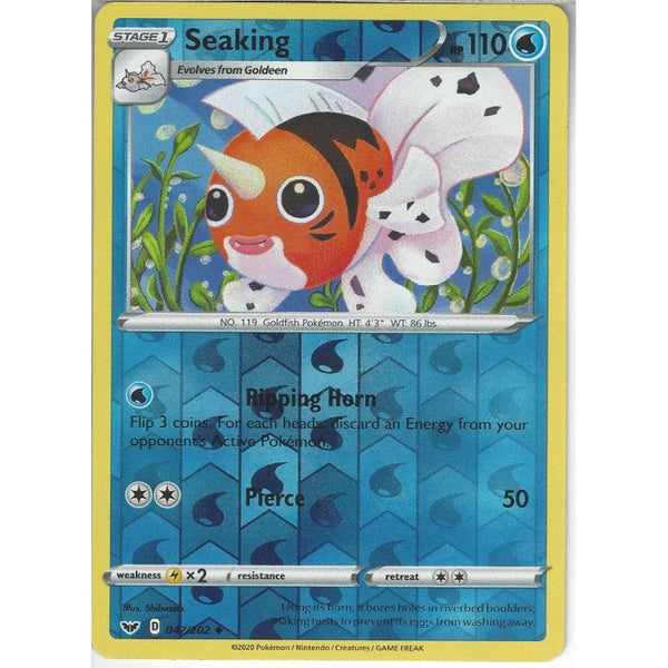 Pokemon Trading Card Game 047/202 Seaking | Uncommon Reverse Holo Card | Sword &amp; Shield (Base Set)
