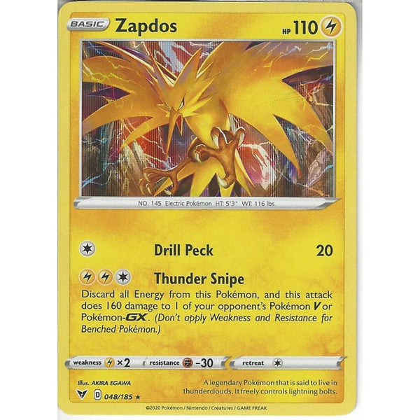 Pokemon Trading Card Game 048/185 Zapdos | Rare Holo Card | SWSH-04 Vivid Voltage