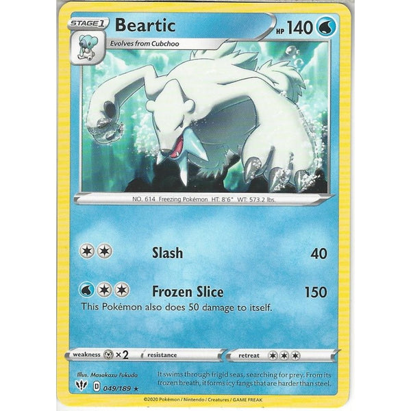 Pokemon Trading Card Game 049/189 Beartic | Rare Card | SWSH-03 Darkness Ablaze