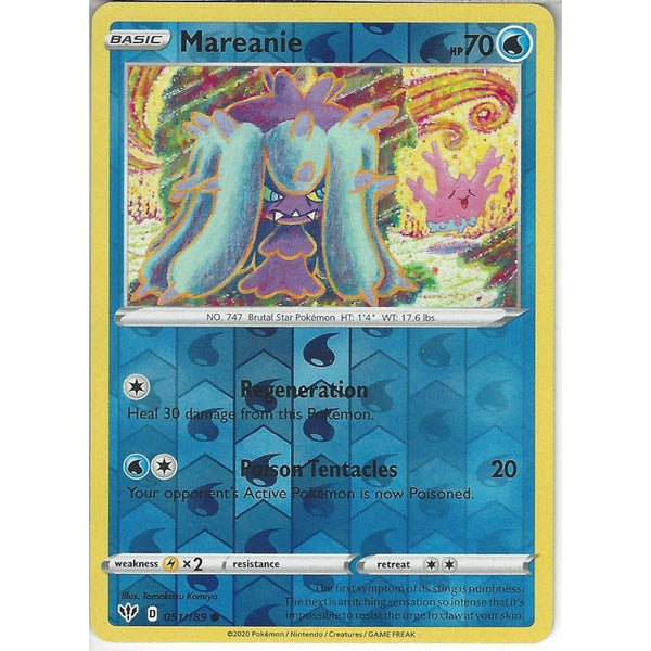 Pokemon Trading Card Game 051/189 Mareanie | Common Reverse Holo Card | SWSH-03 Darkness Ablaze
