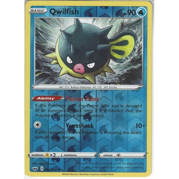 Pokemon Trading Card Game 051/202 Qwilfish | Uncommon Reverse Holo Card | Sword &amp; Shield (Base Set)
