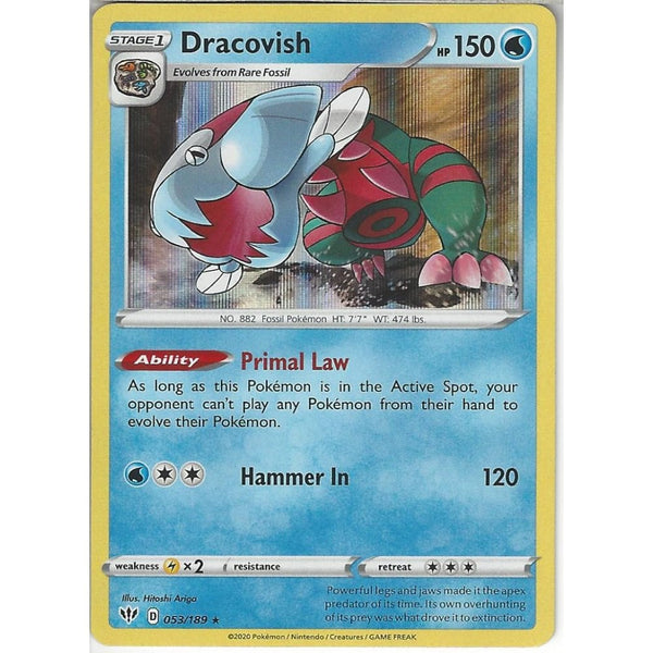 Pokemon Trading Card Game 053/189 Dracovish | Rare Holo Card | SWSH-03 Darkness Ablaze