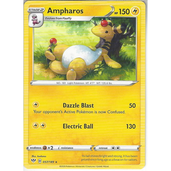 Pokemon Trading Card Game 057/189 Ampharos | Rare Card | SWSH-03 Darkness Ablaze