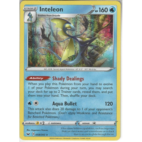 Pokemon Trading Card Game 058/202 Inteleon | Rare Holo Card | Sword &amp; Shield (Base Set)