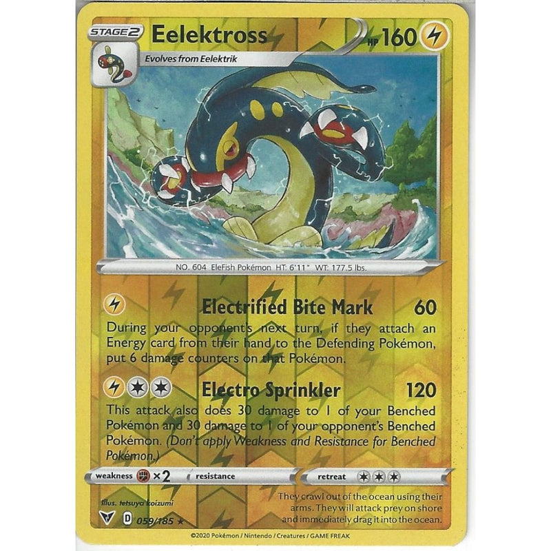 Pokemon Trading Card Game 059/185 Eelektross | Rare Reverse Holo Card | SWSH-04 Vivid Voltage