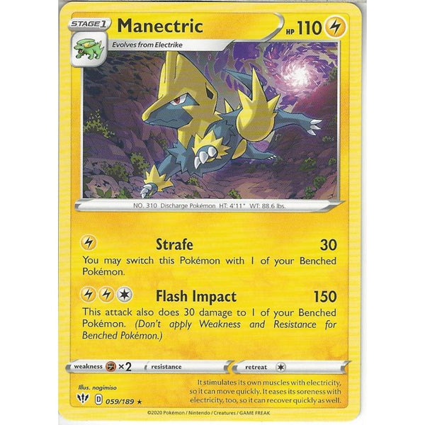 Pokemon Trading Card Game 059/189 Manectric | Rare Card | SWSH-03 Darkness Ablaze