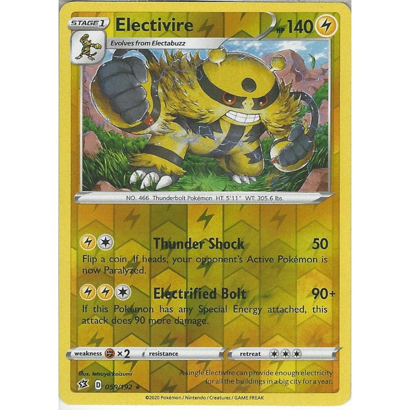 059/192 Electivire | Rare Reverse Holo Card | Sword & Shield Rebel Cla - Recaptured LTD 059/192 Electivire | Rare Reverse Holo Card | Sword & Shield Rebel Cla - Recaptured LTD