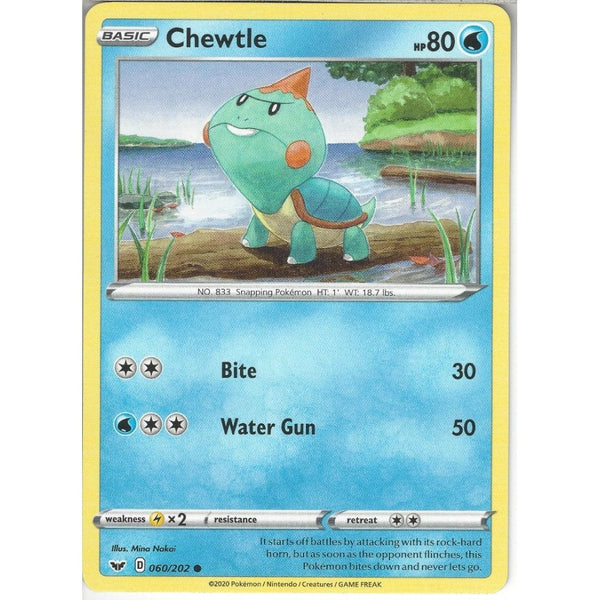 Pokemon Trading Card Game 060/202 Chewtle | Common Card | Sword &amp; Shield (Base Set)