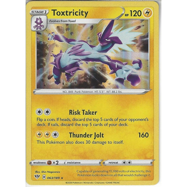 Pokemon Trading Card Game 063/189 Toxtricity | Rare Holo Card | SWSH-03 Darkness Ablaze