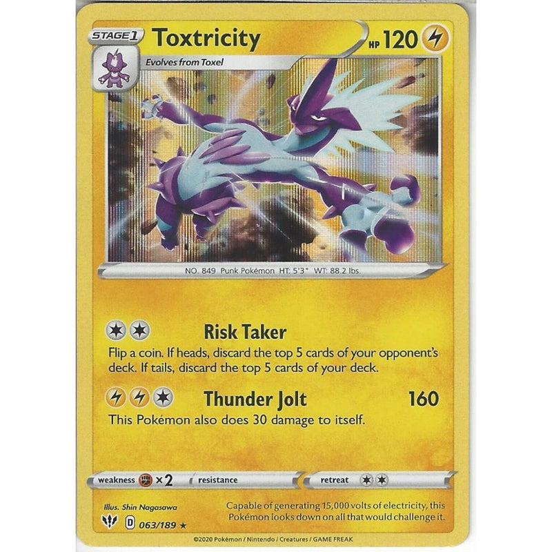 063/189 Toxtricity | Rare Holo Card | SWSH-03 Darkness Ablaze - Recaptured LTD 063/189 Toxtricity | Rare Holo Card | SWSH-03 Darkness Ablaze - Recaptured LTD