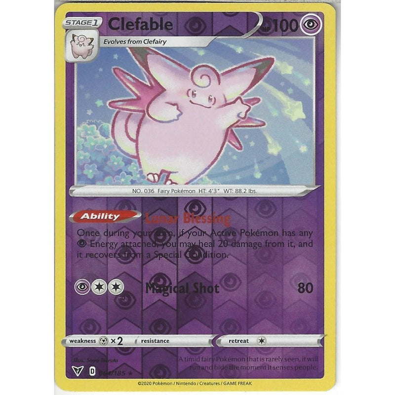 Pokemon Trading Card Game 064/185 Clefable | Rare Reverse Holo Card | SWSH-04 Vivid Voltage