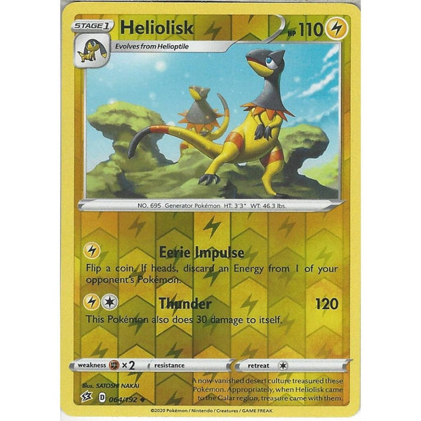 Pokemon Trading Card Game 064/192 Heliolisk | Uncommon Reverse Holo Card | Sword &amp; Shield Rebel Clash