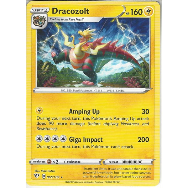 Pokemon Trading Card Game 065/189 Dracozolt | Rare Card | SWSH-03 Darkness Ablaze