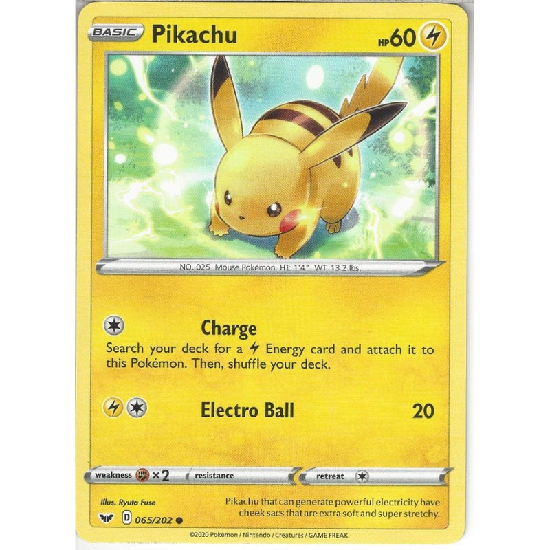 pokemon sword and shield base set cards 065/202 Pikachu | Common Card | Sword & Shield (Base Set)