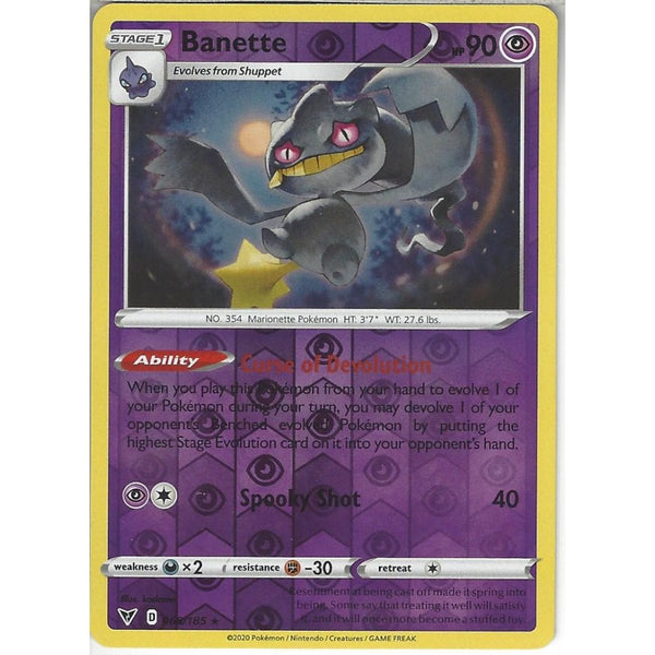 Pokemon Trading Card Game 068/185 Banette | Rare Reverse Holo Card | SWSH-04 Vivid Voltage
