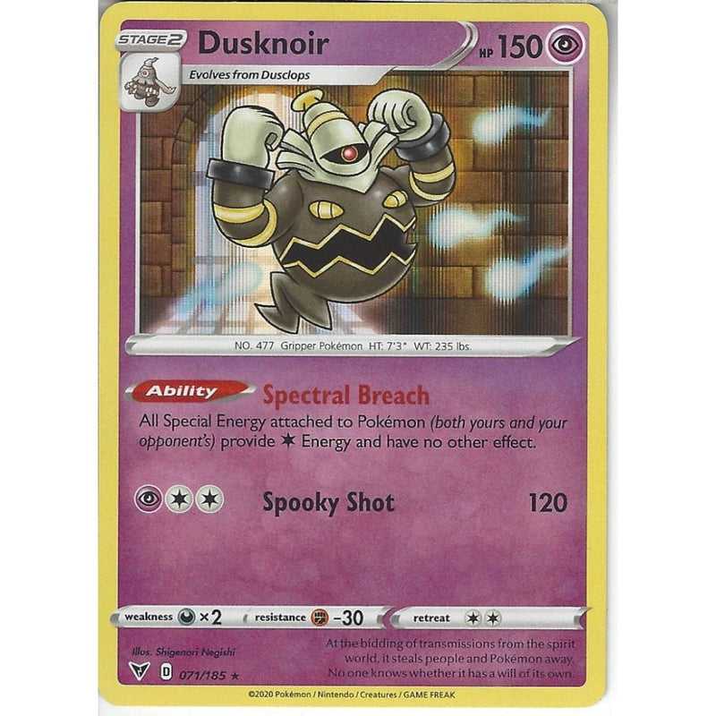 Pokemon Trading Card Game 071/185 Dusknoir | Rare Holo Card | SWSH-04 Vivid Voltage