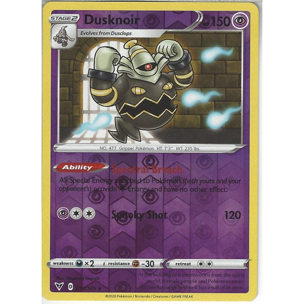 Pokemon Trading Card Game 071/185 Dusknoir | Rare Reverse Holo Card | SWSH-04 Vivid Voltage